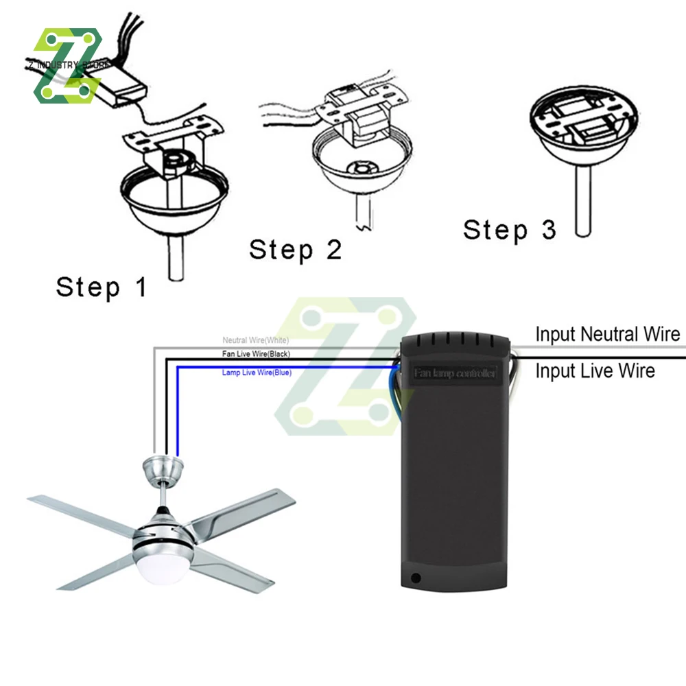 Imagem -04 - Universal Teto Ventilador Lâmpada Kit de Controle Remoto ac 110240v Interruptor de Controle de Velocidade do Vento Ajustado Transmissor Receptor