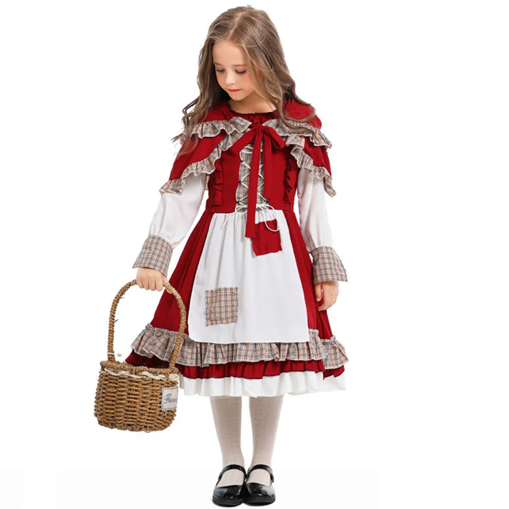 

Костюмы сказок на Хэллоуин для девочек, детское платье Красной Шапочки для косплея, карнавала, Пурима, Рождества, ролевых игр, праздничное платье