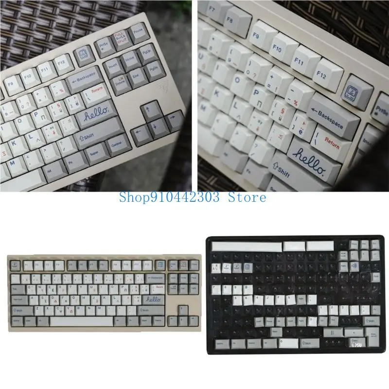 

652F 142 Keys Retro Greek Gray Keycaps Thick PBT DyeSublimation Lightproof CherryProfile KeyCaps For Mechanical Keyboards