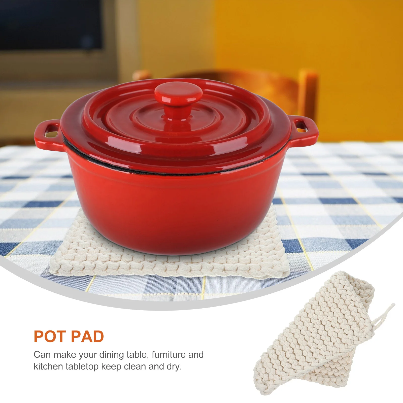 

Square Heat Proof Mat White Kitchen Tabletop Woven Cotton Mat Protector Woven Cotton Cushion Easy Clean