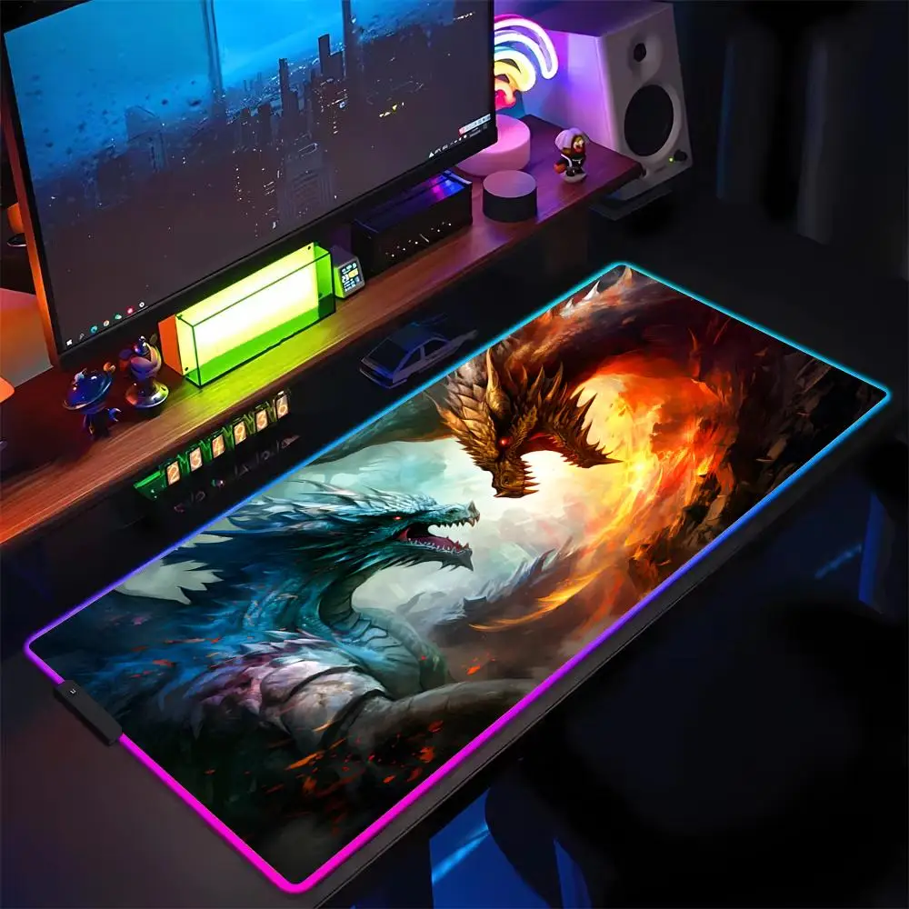 

RGB Mouse pad Fierce dragon theme gaming mat rubber anti-slip Desk Mat LED glow Gaming keypad mousepad gamer pc accessories