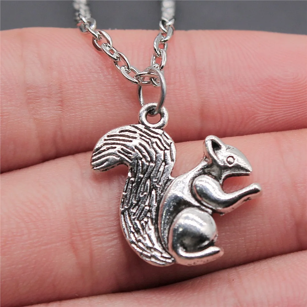 Dropshipping 2 Colors 21x21mm Squirrel Pendant Necklace Jewelry For Women