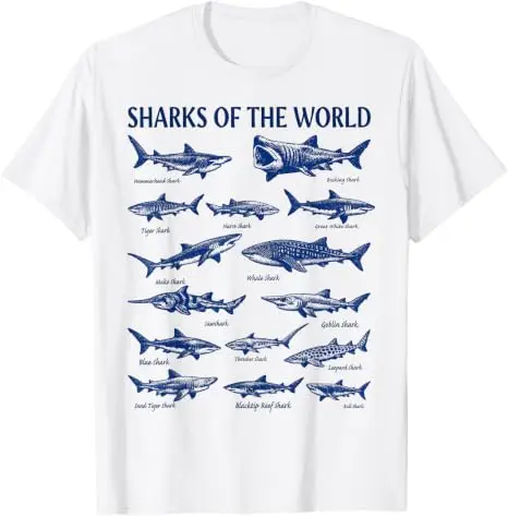 Sharks of The World Vintage Ocean Marine Life Guide T-Shirt Y2k Art Biology Ocean Nature Aesthetics Kleidung für Damen Herren Outfit – Detail 10