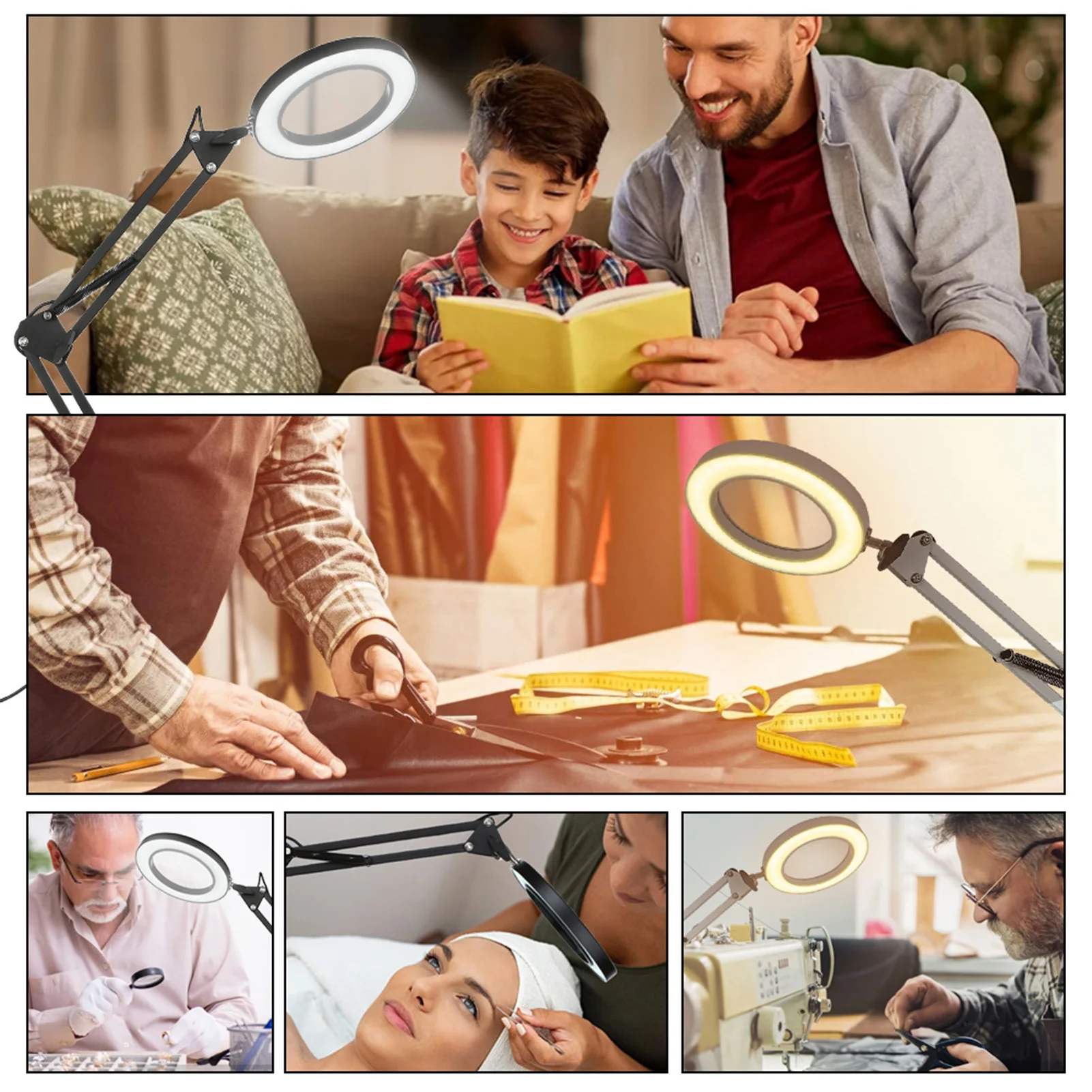 Tomshine Flexible Clamp-on Table Lamp with 8x Magnifier Swing Arm Dimmable LEDs Desk Light Reading Working Studying Light
