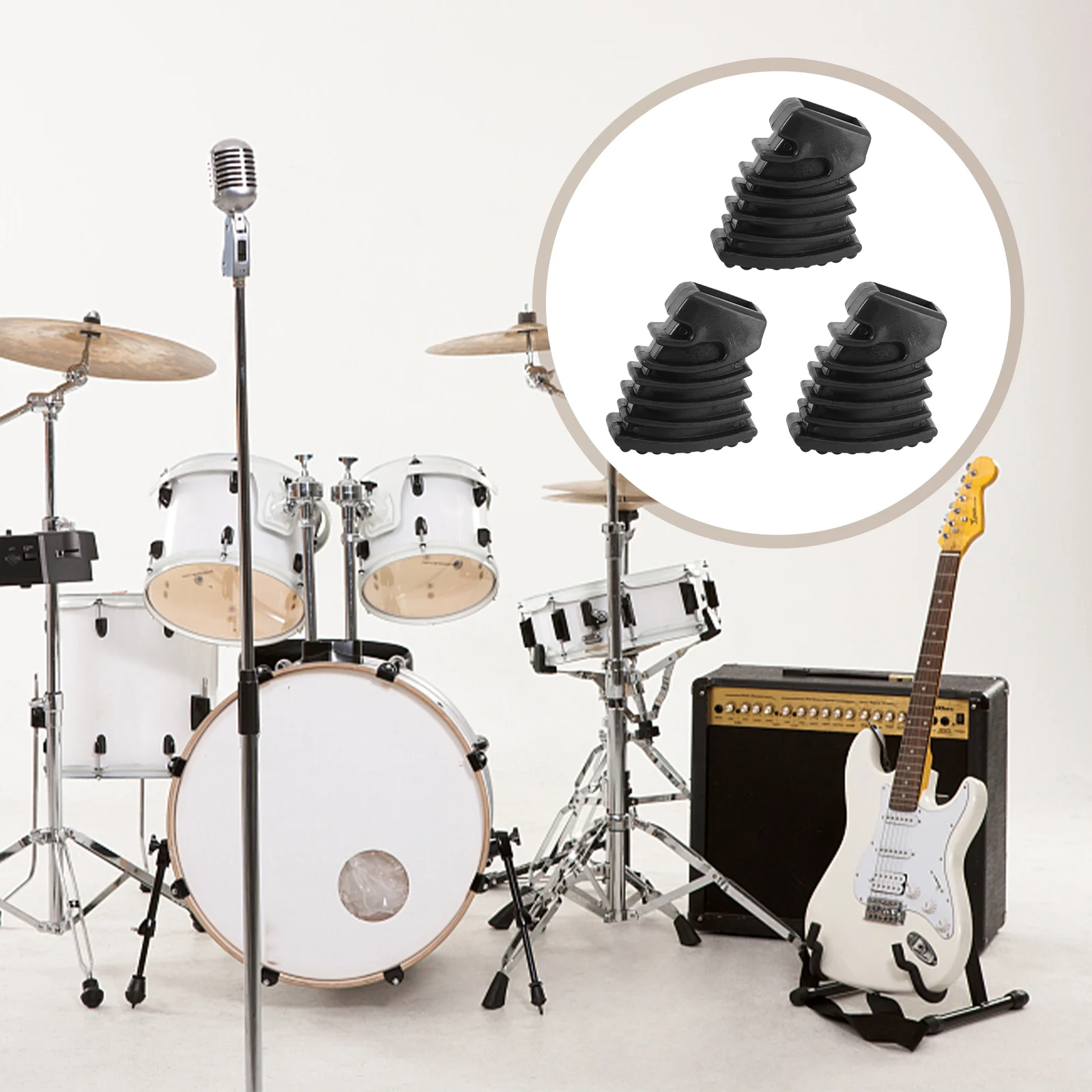 

3Pcs Drum Rubber Feet Black Durable Stable Rubber Protectors for Drum Rack Cymbal Stand Percussion Parts Percussion Parts