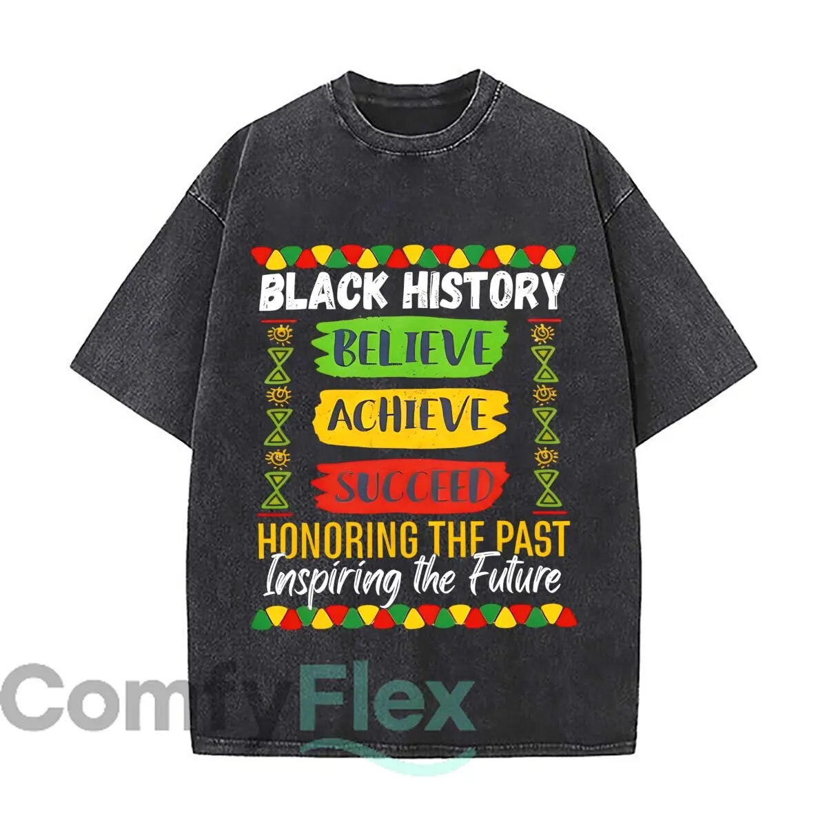 Black History Believe Achieve Succeed Vintage Distressed Loose Streetwear Tops for Campus Days