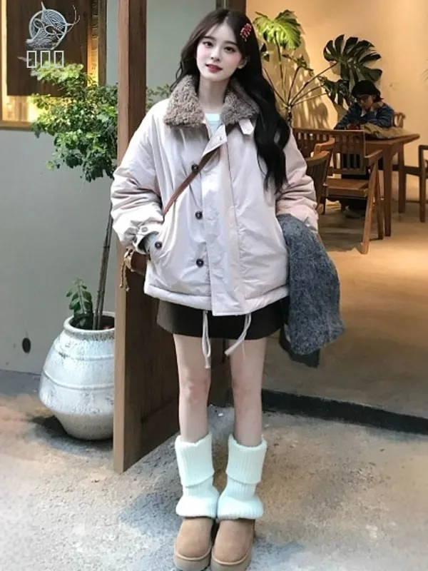 

Korean Sle Gentle ort Loose Cotton Jaet Beautiful Unique Outerwear Spring Season Women's Faion Commute Element Button...