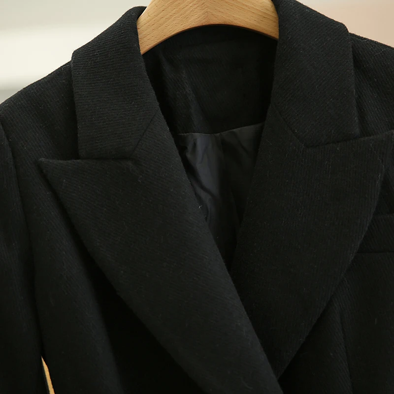 Płaszcze z mieszanki wełny Damski płaszcz wełniany Brązowy Damski Jesienny Wełniany płaszcz z efektem wełny Berberyjski patchwork Zapinany na guziki Krótki Bufiaste rękawy Study Urban Chic