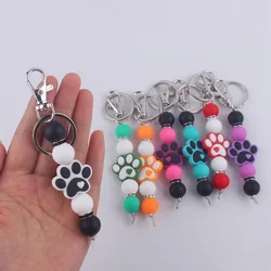 Cartoon Dog Paw Handmade Beaded Silicone Key Chains Wristlet Lanyard Bracelet Keyring Women Men New Car Bag Pendant Key Chains