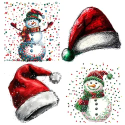Christmas Hat & Snowman Christmas Stickers DTF Heat Transfer Printing Stickers Ironing On Clothes Bags DIY Clothing Vinyl Decals