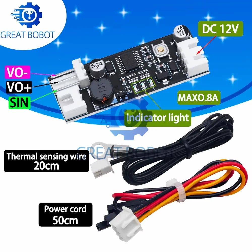 BS NTC 50K 3950 PWM Fan Speed Regulator: 12V 0.8A 2/3-Wire Temperature Controller for Computer Chassis Noise Reduction
