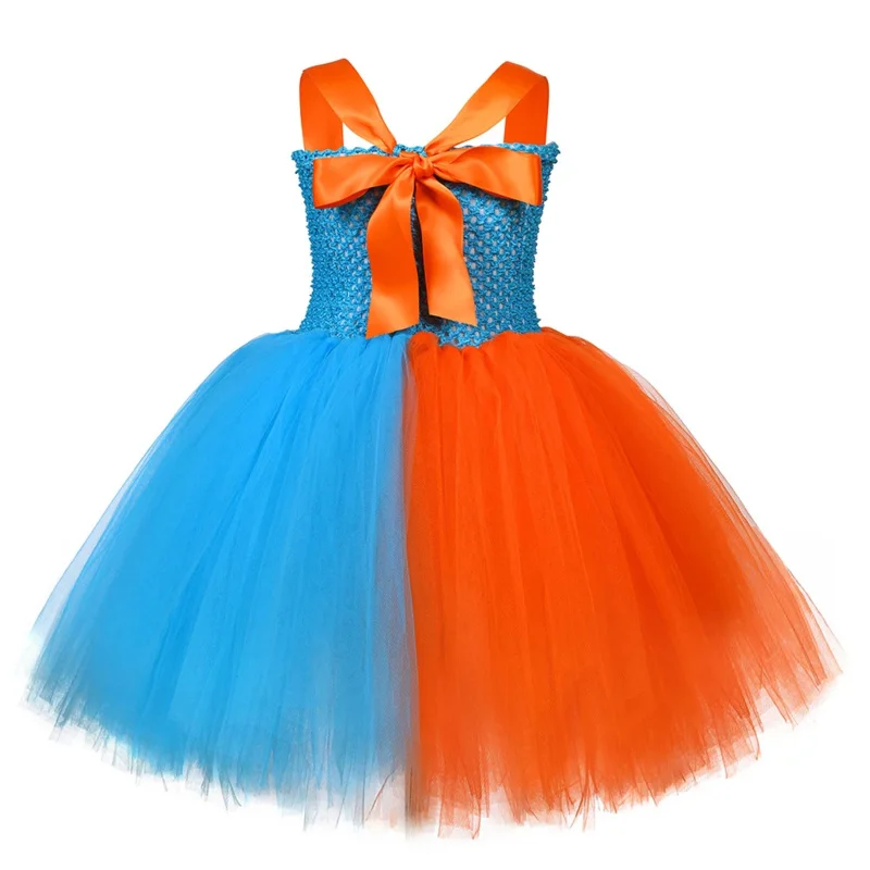 Baby Girls English Cartoons Dress Up Costumes for Kids Orange Skyblue Tutu Outfit with Hat Glasses Suspenders Clothes Set