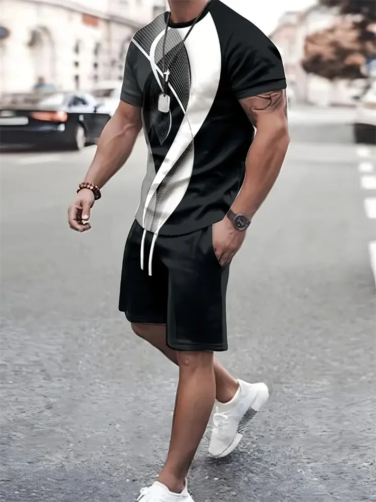 2024 New Fashion Texture 3D Printed Suit Men\'s Oversized Clothing Short Sleeve Shorts Men\'s Sportswear Summer Men\'s Casual Suit