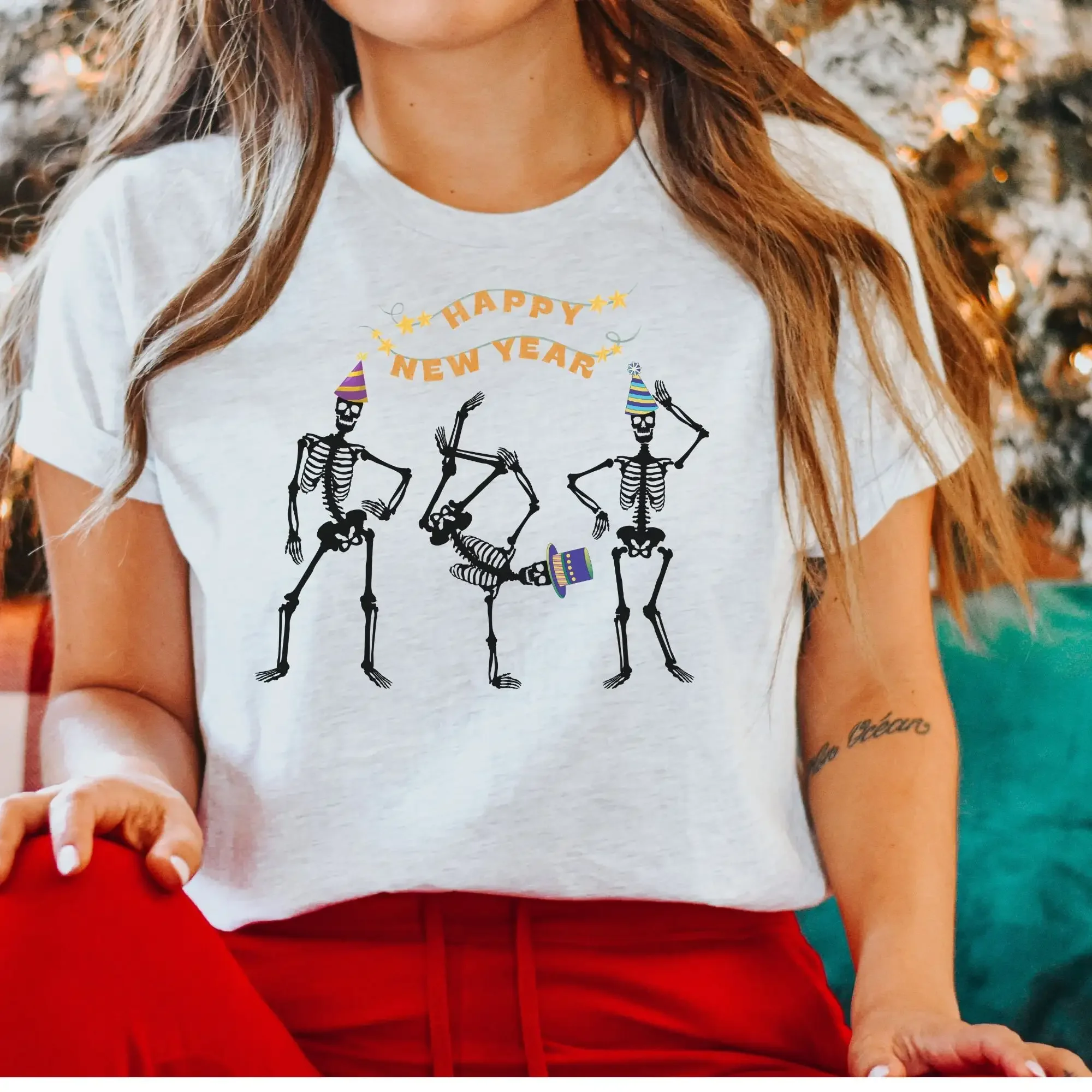 New Years Eve Party Dancing Skeletons T Shirt Year Happy Skeleton For Her Fun Gift