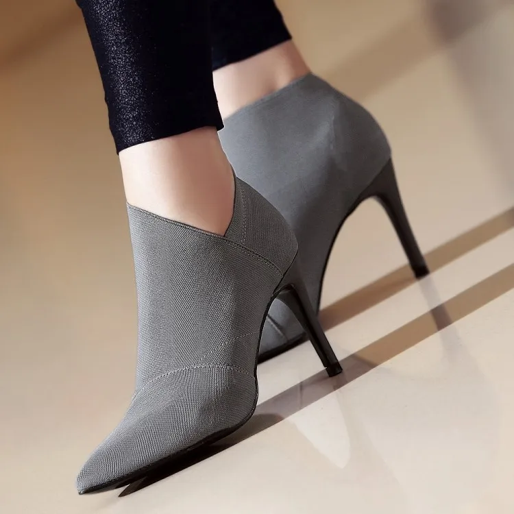 2023 Grey Fashion Women High Heel Booties Large Size Female High-Heeled Boots Young Ladies Booties  Heel Cloth Boots