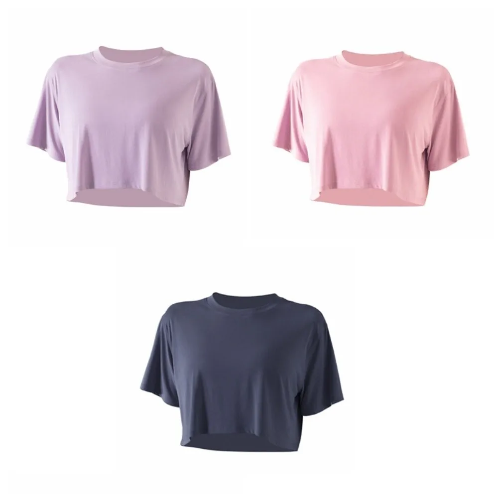فضفاضة تناسب اليوغا الرياضة القمم تي شيرت قصيرة الأكمام ممارسة المحاصيل الأعلى خفيفة الوزن تنفس اللياقة البدنية الملابس الإناث/النساء #5