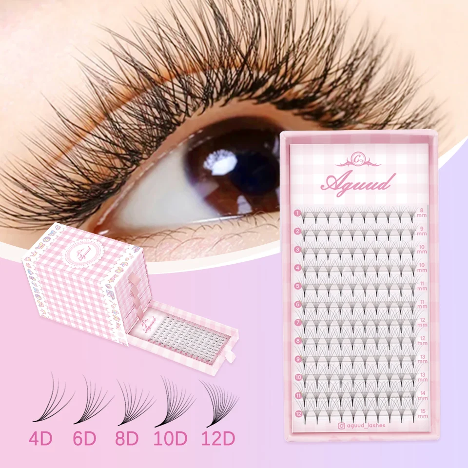 AGUUD 6D 8D 10D Manga Volume Premade Fans Lashes Pointy Base Ready-made Eyelash Extension Bundles Natural False Eyelashes cluste