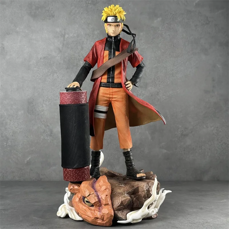 Bandai Naruto Handpiece GK Crow Curse Seal Sasuke Immortal Naruto 42cm Base Statue Model Anime Handheld Blind Box Room Ornament