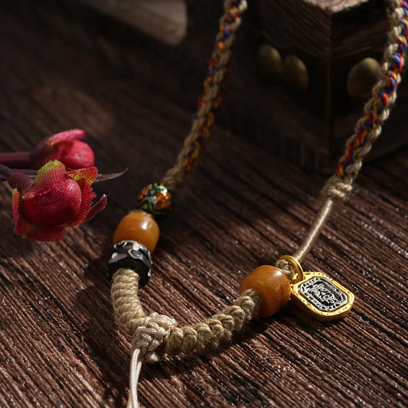 Tibetan Style Handwoven Cotton Lucky Necklace Rope Adjustable For Thangka Zakiram Pendant Good Luck Blessing Wealth Attracting
