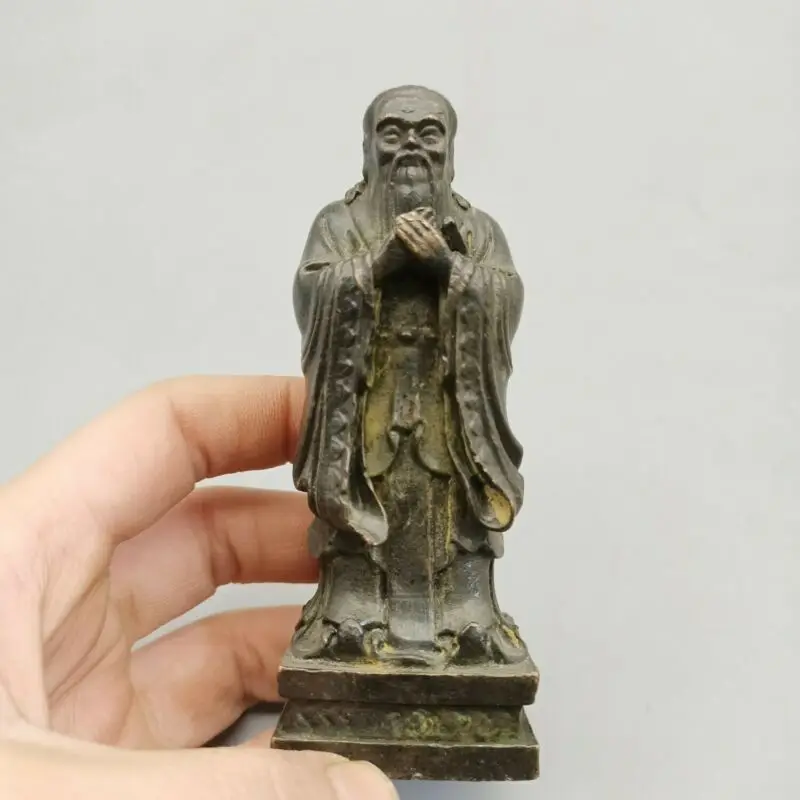 Chinese Old Bronze Statue Confucius Old Copper Statue Desk Decoration Home Decor Figurines Sculptures Collection Ornaments