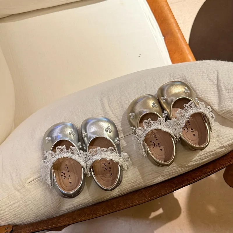 Baby Girls Princess Flat Shoes Sweet Lace Toddler Walking Shoes Round Toes Soft Sole 2026 Brand New Kids Casual Shoes Non-slip