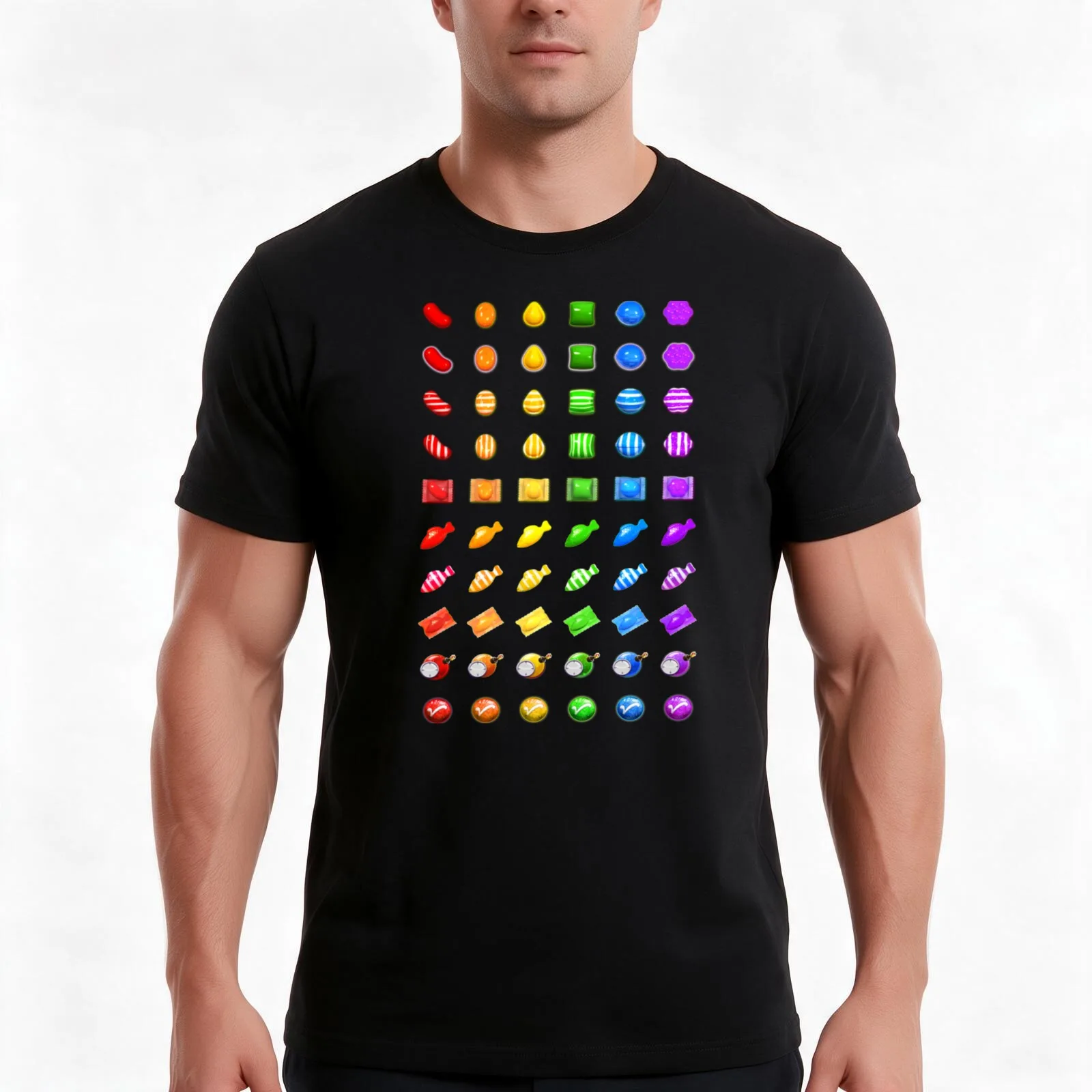 Candy Crush Booster Rainbow T-Shirt Summer Casual Cotton Tee Oversized Streetwear Tops Vintage Graphic Print 100% Cotton