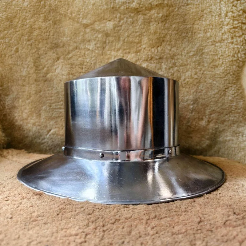 Medieval armor, knight's armor, soldier's pointed pot helmet, pot helmet wearable