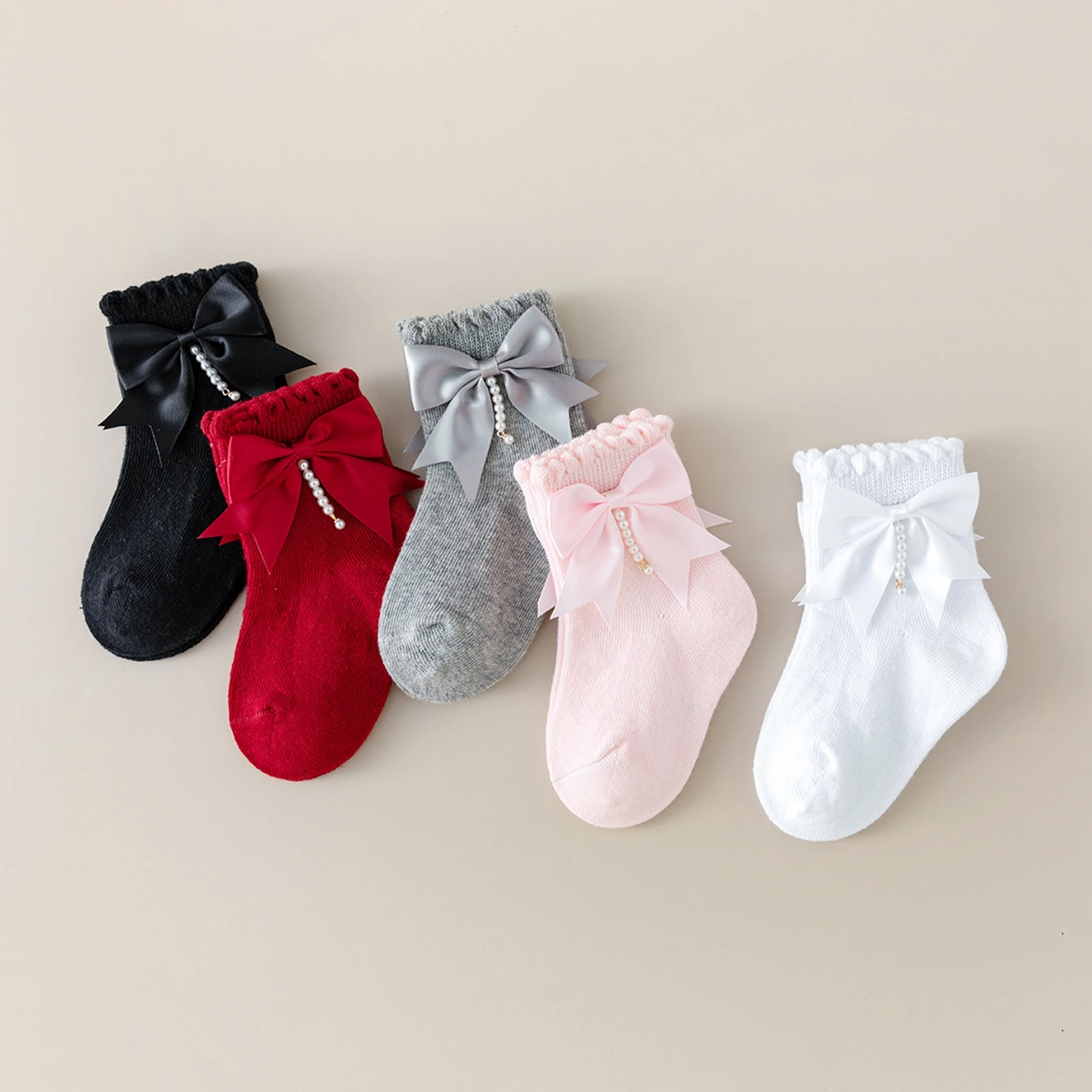 BeQeuewll Baby Girls Socks Cotton Pearl Soft Sock Ruffle Ankle Socks Breathable Kids Toddler Non-Slip Socks Infant Floor Socks