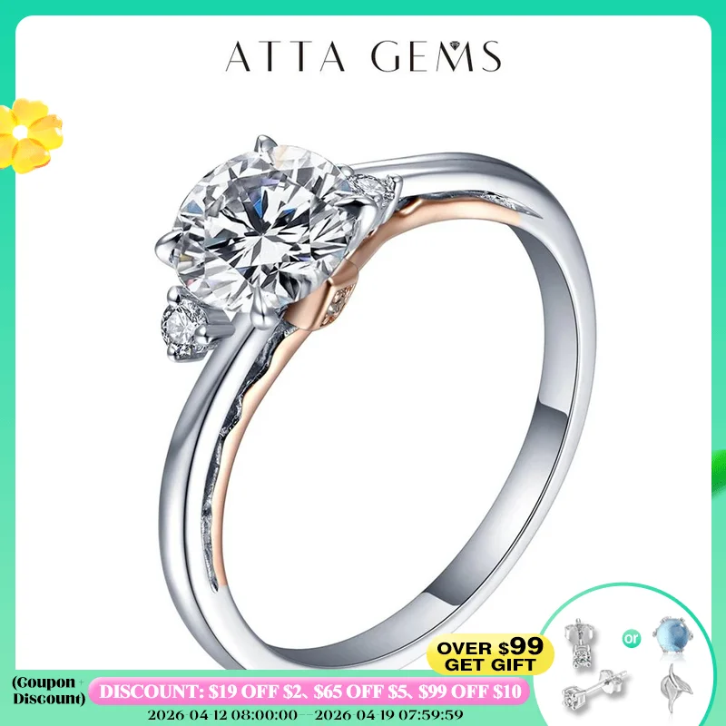 

ATTAGEMS 925 Silver 18K Rose Gold Plated Rings For Women Sparkling Moisssanite Diamond Wedding Band Anniversary Fine Jewelry