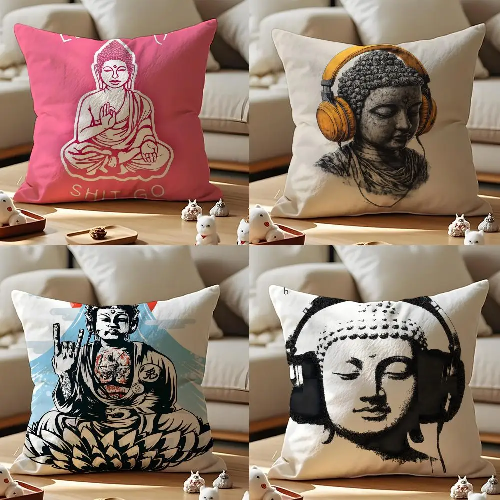 Abstract And Grotesque Buddha Cushion Cover Anti-dustmite Pillowcase Invisible Zipper Silky Short Plush Sofa Cushion Cover