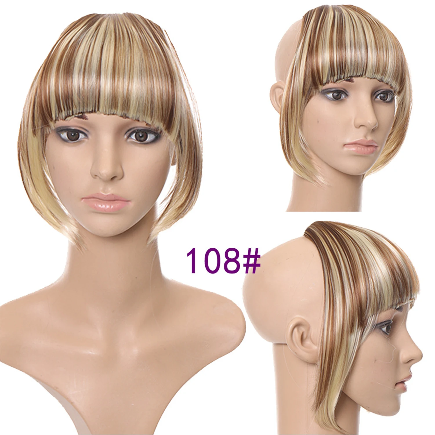 Synthetisch dameshaar Korte rechte stompe pony Natuurlijke nep-valse haarclip-in haarstukken voor zwarte hittebestendige vezels