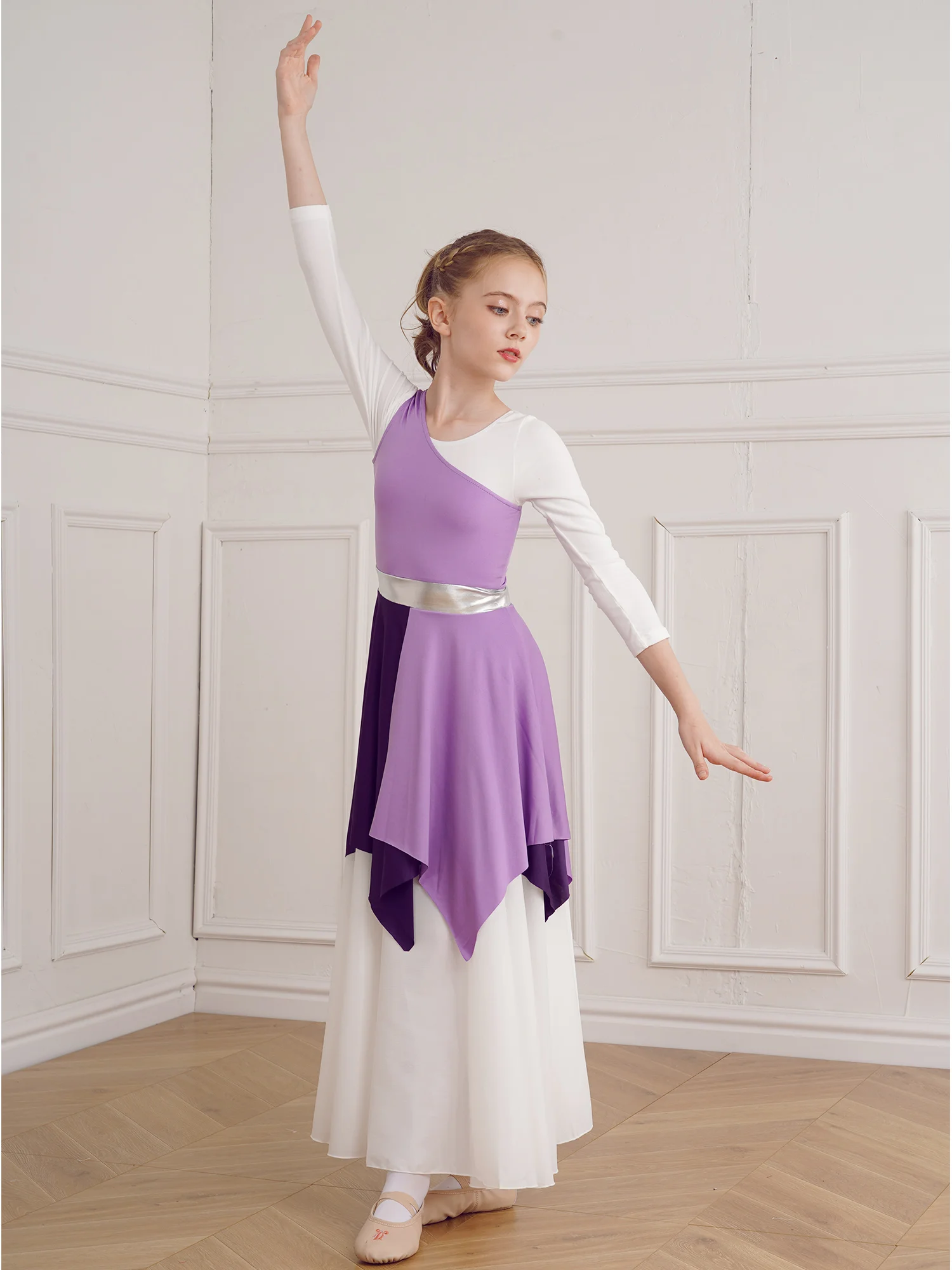 Girl's Praisewear Lyrical Dance Costume One Shoulder Church Modern Praise Dancing Dress Worship Robes Liturgical Dancewear