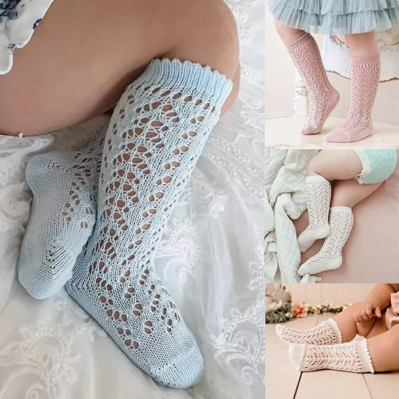 Sommer Kinder Kniehohe Socken Kleinkinder Mesh Baby Mädchen Lange Atmungsaktive Socke Aushöhlen Weiche Baumwolle Säuglings Socken Für 0-8 jahre