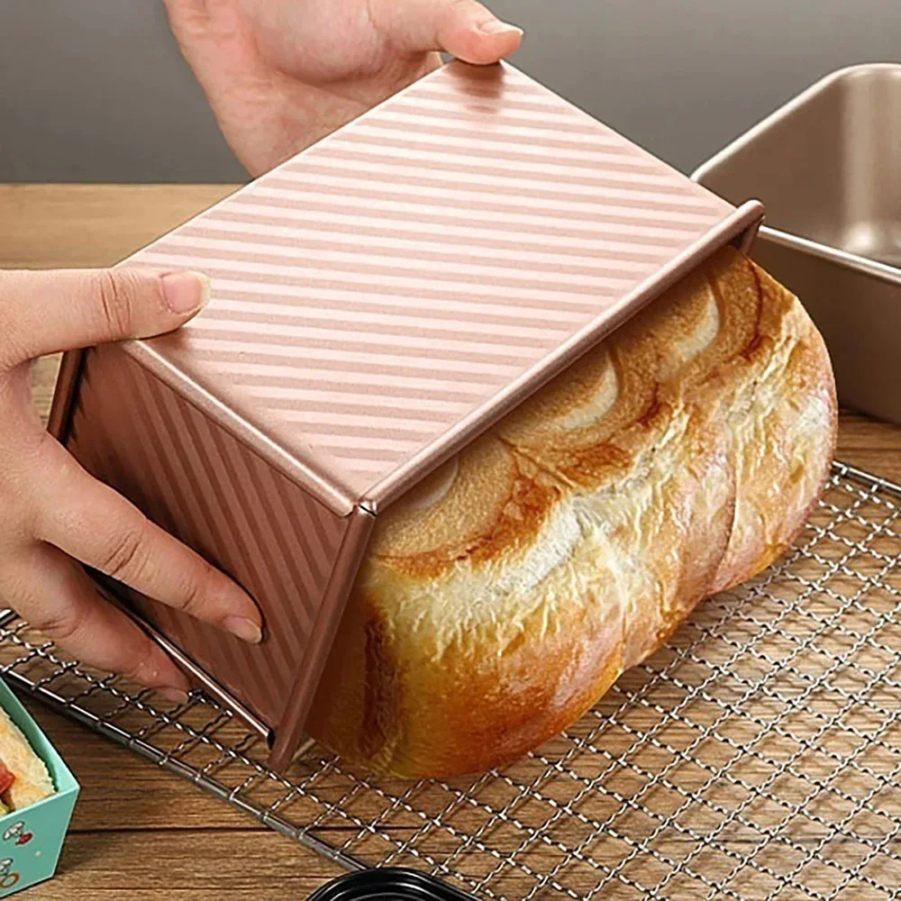 1Pcs Non-Stick Pullman Loaf Pan with Lid - Carbon Steel Corrugated Bread Toast Box Mold for Perfectly Baked Bread Toast