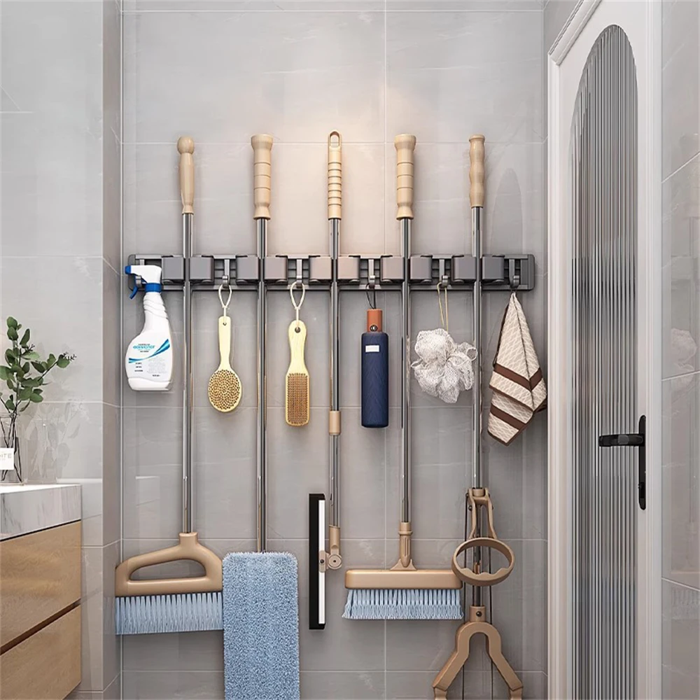 Toilet Kitchen Storage Rack Mop Clip Rack Artifact Mop Wall Clip Broom Mop Hook Buckle Home Accessories