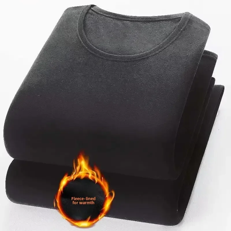 سميكة الصوف جولة الرقبة طويلة الأكمام الرجال قاعدة قميص دافئ سليم صالح الشتاء الملابس الداخلية عارضة نمط تي شيرت أعلى #4