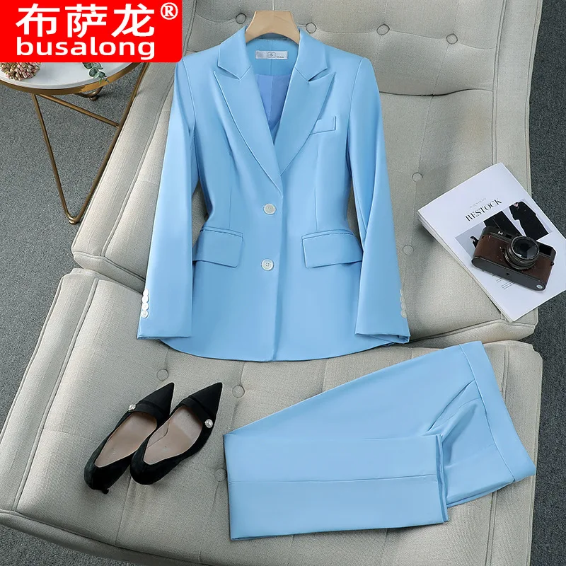 Blue Suit Women's Autumn and Winter Business Wear Temperament Goddess Style Formal Wear Suit Vest Three-Piece Overalls