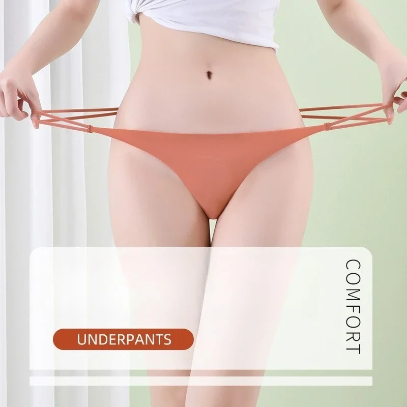 1-4pcs Minimalist One-Piece Women's Thong - Seamless Ice Silk Low-Waist Breathable Sexy Underwear for All-Day Comfort