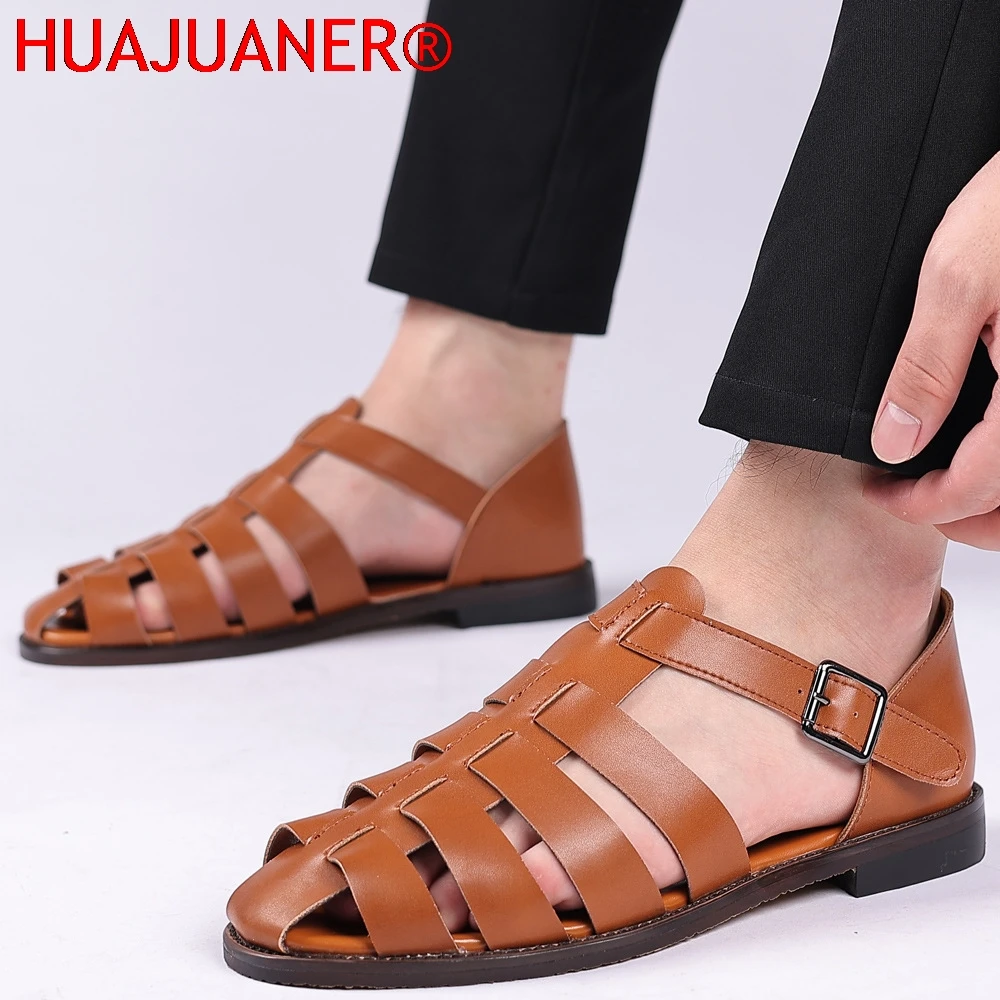 

Summer Stylish Sandals for Man Leather Daily Roman Shoes Fashion Mens Business Dress Casual Comfortable Beach Footwear Flats