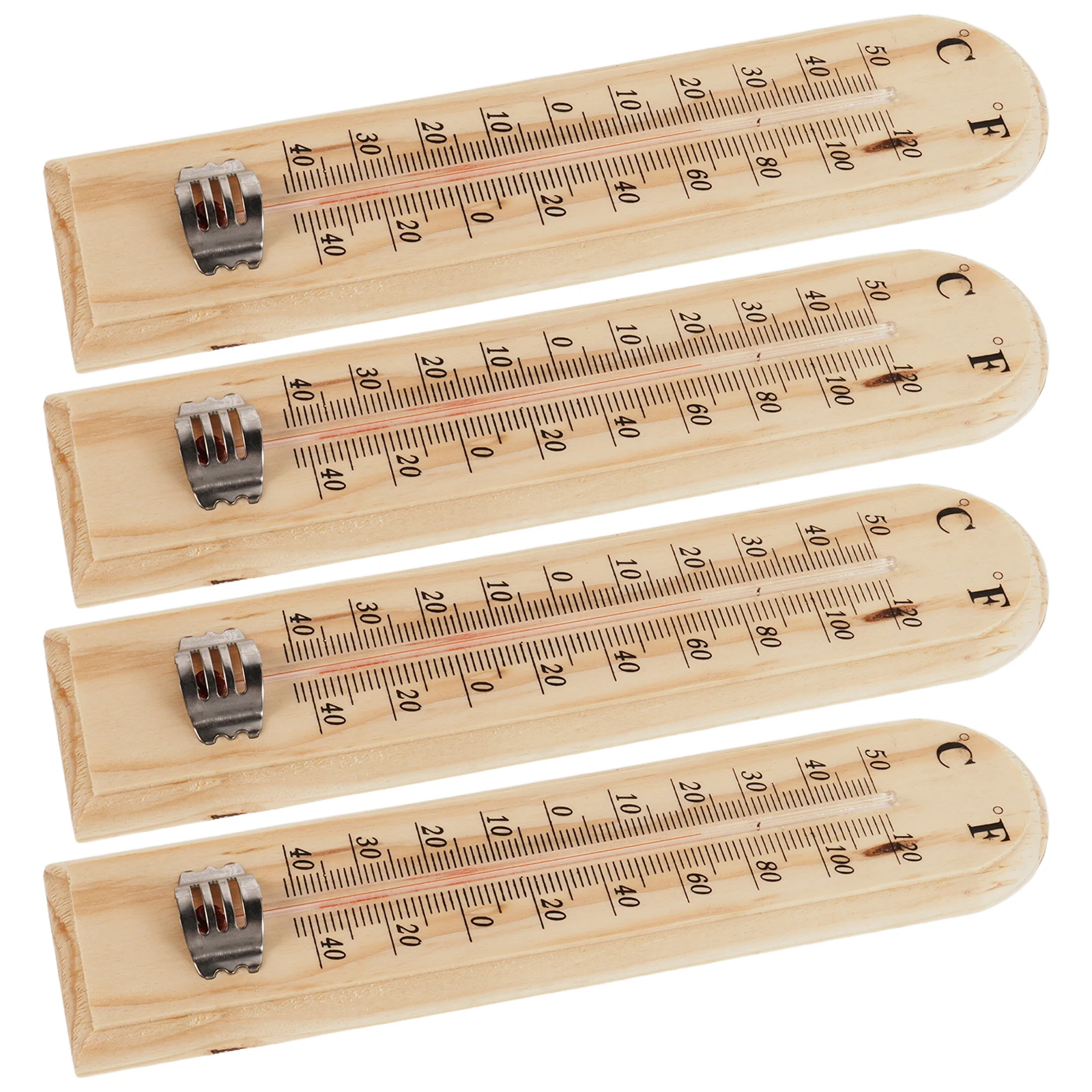

4pcs Wooden Thermometer For Wine Cellar Natural Pine Wood Wall-Mounted Temperature Gauge Indoor Outdoor Brewing Monitor -