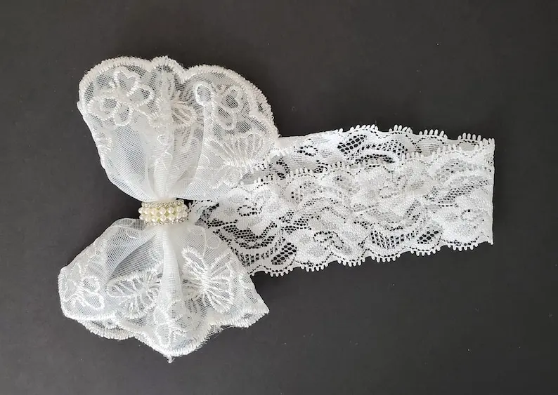 2-Piece Lace Christening Dress & Headband Set: Baptism Gown, Flower Girl Dress