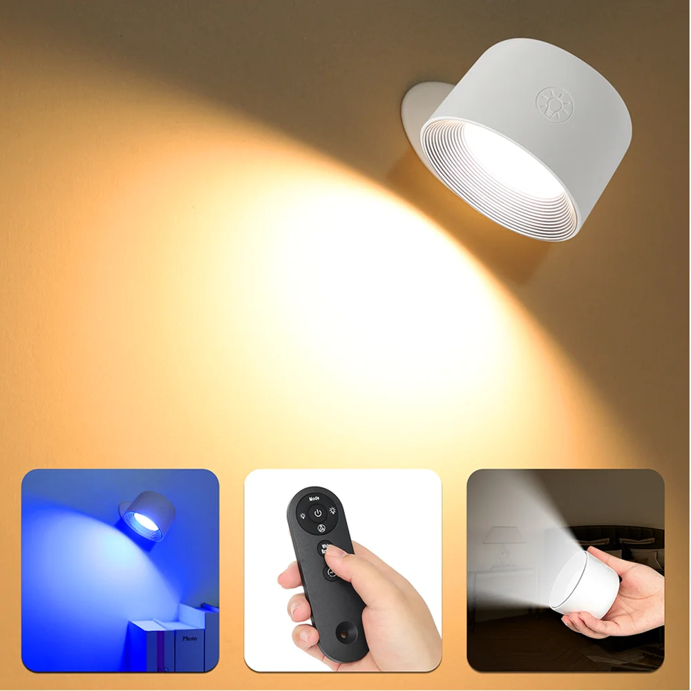 LED Wall Sconces light, 3 Brightness Levels 3 Color Modes Wall Lights, 2000mAh Battery Operated 360° Rotatable Touch Control