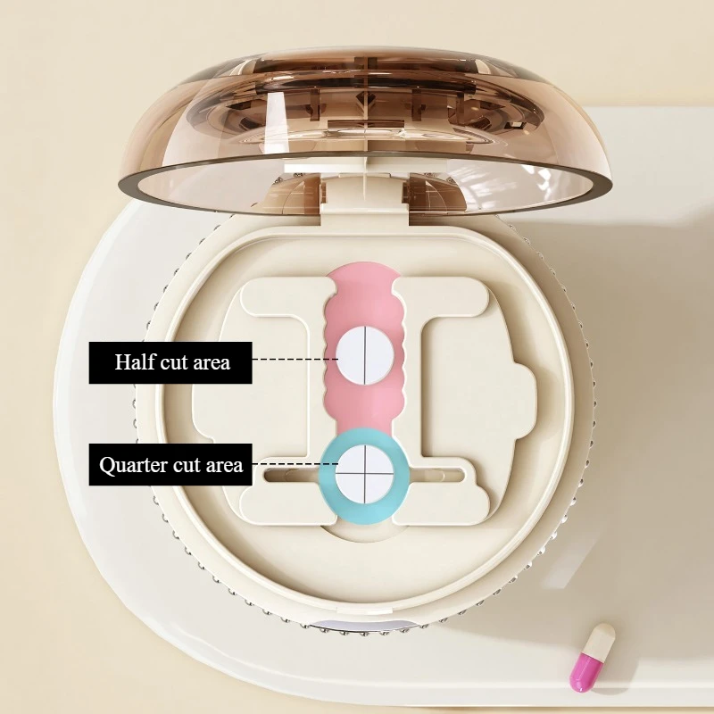 قاطعة حبوب منع الحمل ربع أو نصف قطع دقيق، تقسيم متعدد الوظائف، تخزين آمن، إدارة الأدوية اليومية المحمولة