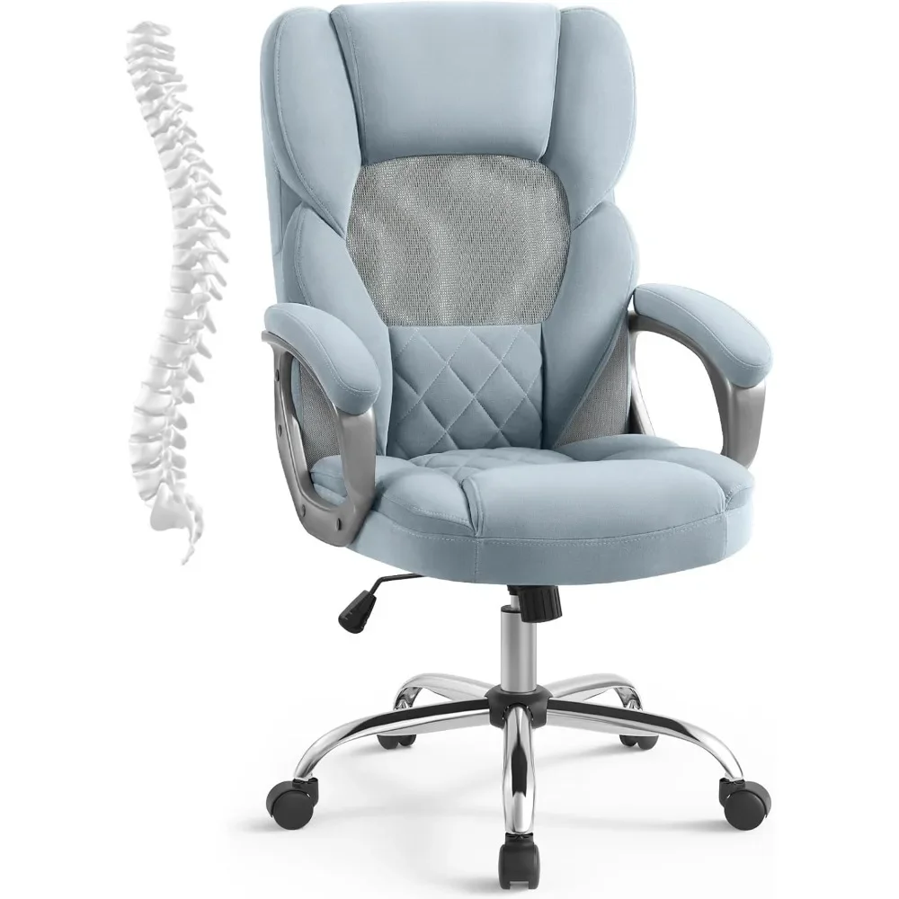 OfficeChairs ,with Wheels and Armrests,Comfortable Ergonomic Mesh with Teddy Fleece Fabric Executive ComputerChairs for Adults