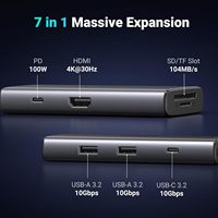UGREEN Revodok Pro 107 USB-C Hub 7 in 1 10Gbps USB C 3.2 & 2 USB-A 3.2 4K-HDMI, 100W Power Delivery, SD/TF Card Reader