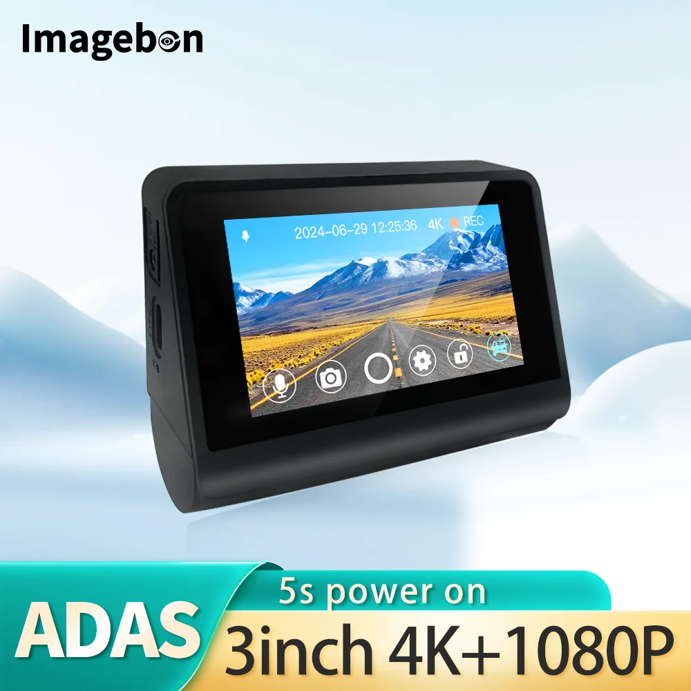 Imagebon 4K 3 Inch Q3 Dash Camera 2 Channel 24h Parking Monitoring Black box Adas GPS Tracking Recording Car Dvr