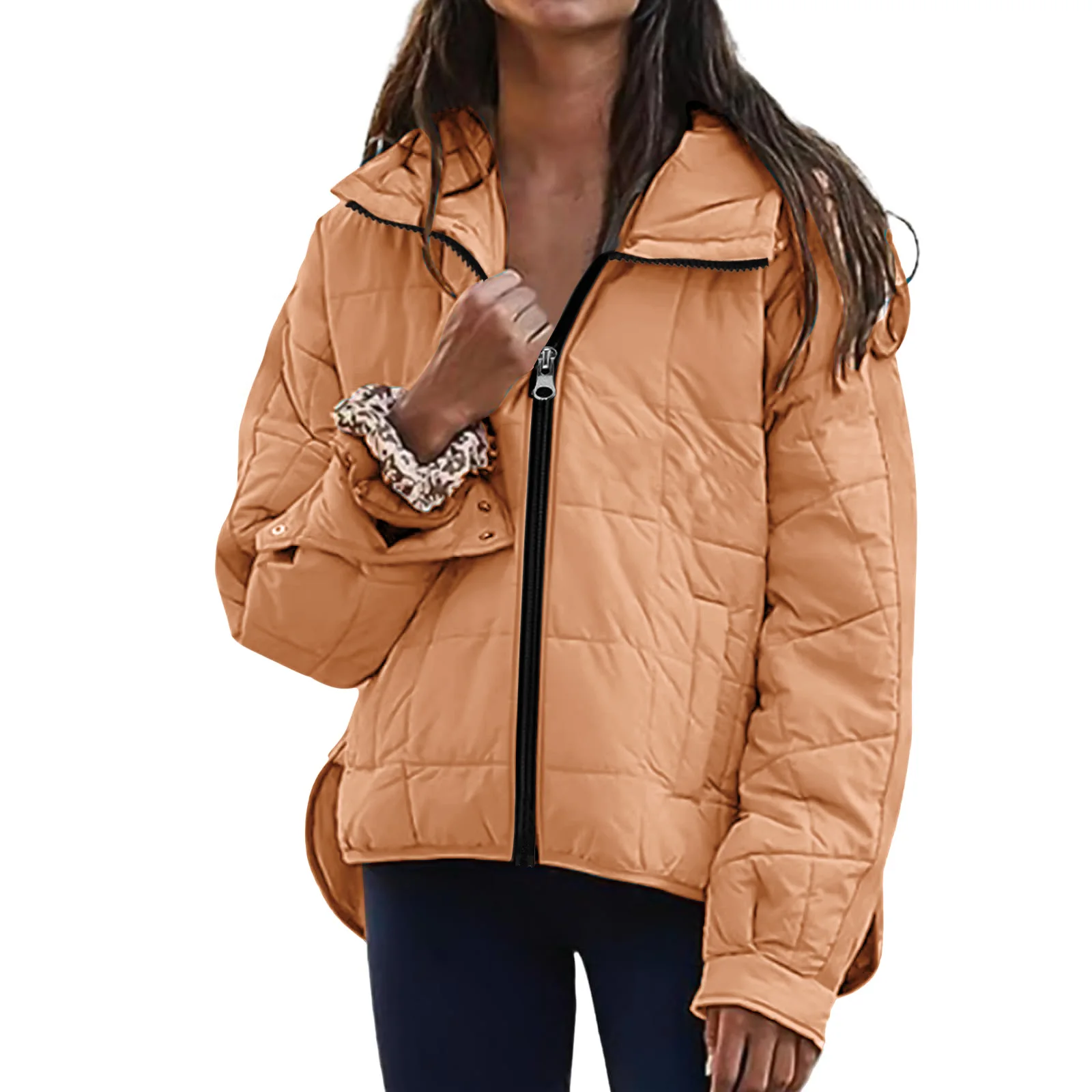 Chaquetas De Invierno Mujer Novo Em Casacos E Jaquetas Solid Color Flared Hooded Long Sleeve Zipper Cotton Jacket For Women 2025