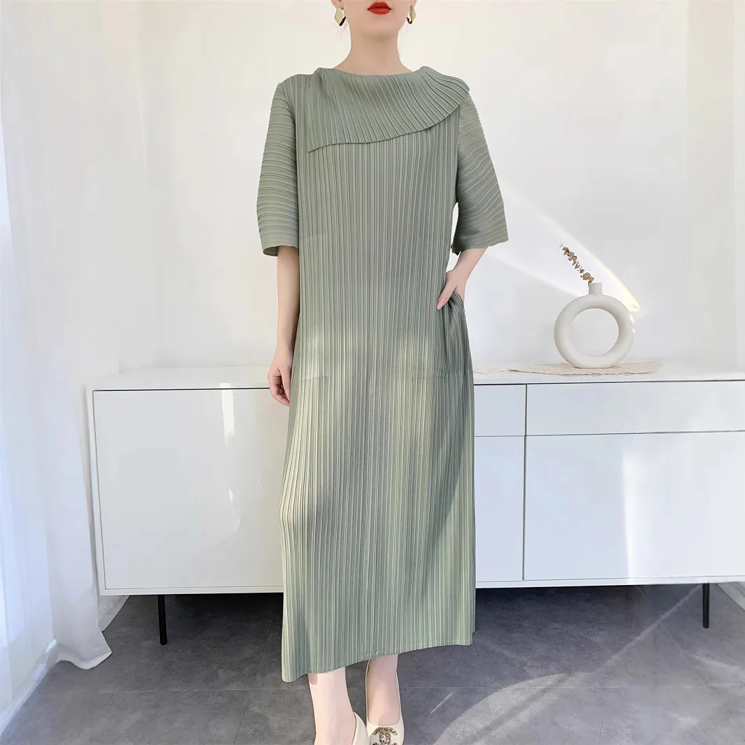 Miyake Pleated High-end Dress 2025 Summer New Original Design Temperament Intellectual Wind Pleated Skirt Medium-length Skirt