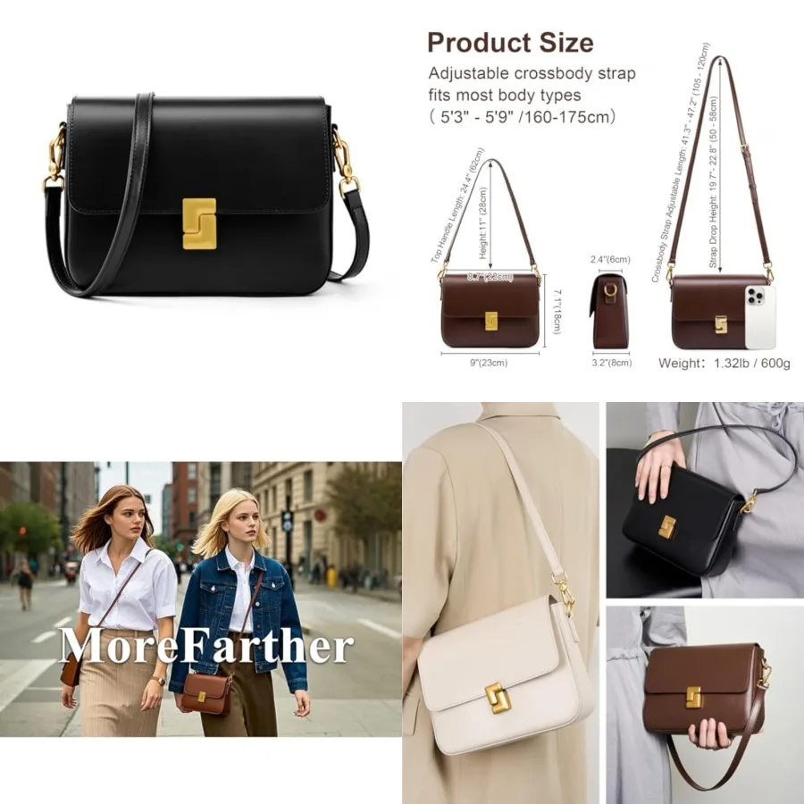 

Leather Shoulder Bags for Women, Designer Crossbody Purses Minimalism Handbags with Adjustable Strap for Travel genuine leather