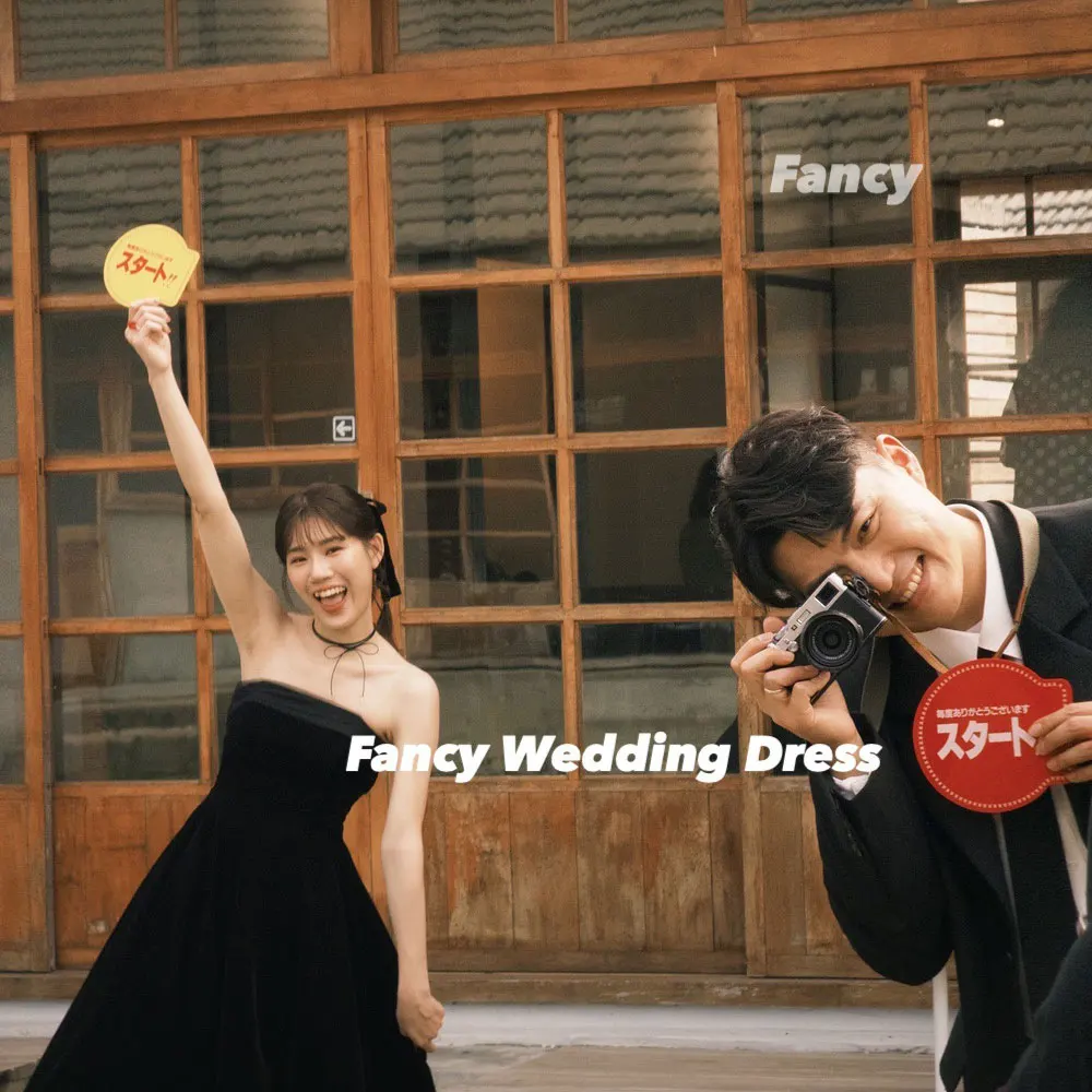 Fancy Simple Black Strapless Wedding Dress Korea Photo Shoot A Line Elastic Satin Bridal Gown Floor Length Customized